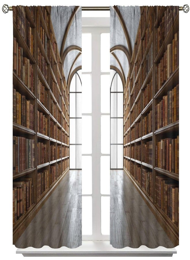 SENRUEGT Library Curtains, Vintage Library Gothic Bookshelves, Western Modern Architecture Style,Dormitory Bedroom Decorative Drapes 42x45 Inch - Image 3